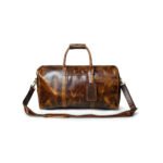 Rustaggio — Men's Distressed Dark Tan Genuine Full-Grain Leather Large Round Duffle Holdall Weekend Travel Bag
