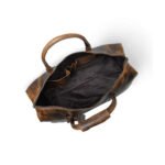 Rustaggio — Men's Distressed Dark Tan Genuine Full-Grain Leather Large Round Duffle Holdall Weekend Travel Bag - Image 2