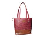 Bordeazza — Women's Two-Tone Burgundy & Tan Genuine Leather Colour Block Shoulder Tote Handbag