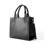 Sobriezza — Women's Jet Black Genuine Smooth Leather Compact Square Double Top Handle Crossbody Shoulder Handbag