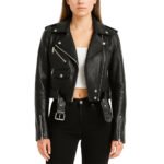 Ribelle Donna — Women's Jet Black Genuine Soft Lambskin Leather Cropped Slim Fit Asymmetric Diagonal Zip Belted Moto Biker Jacket with Silver-Tone Multi-Zip Snap Button Lapel Collar Edgy Chic Street Style Outerwear