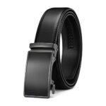 Karvdex — Men's Jet Black Genuine Leather Carbon-Fiber Texture Auto-Ratchet Matte-Plate Buckle Sleek-Edge Modern Executive Business Belt - Image 2