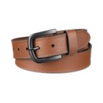 Tolvbex — Men's Warm Caramel Tan Genuine Leather Matte-Black Pin-Buckle Border-Edge Stitched Rugged Smart-Casual Heritage Belt