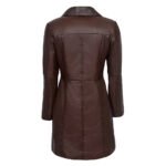 Principessa — Women's Dark Chocolate Brown Genuine Soft Lambskin Leather Slim Fit Three-Quarter Length Trench Coat with Notch Lapel Collar Single-Breasted Button Front Classic Elegant Timeless Everyday Outerwear - Image 2