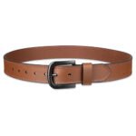 Tolvbex — Men's Warm Caramel Tan Genuine Leather Matte-Black Pin-Buckle Border-Edge Stitched Rugged Smart-Casual Heritage Belt - Image 2
