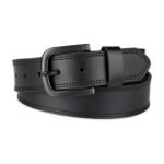 Zolvdex — Men's Jet Black Genuine Leather Matte-Black Pin-Buckle Double-Border Edge Bold Casual Smart Everyday Heritage Belt