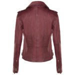 Rosa Ribelle — Women's Deep Burgundy Mauve Genuine Soft Lambskin Leather Slim Fit Asymmetric Diagonal Zip Moto Biker Jacket with Rose Gold-Tone Multi-Zip Buckle Strap Epaulette Lapel Collar Chic Street Style Outerwear - Image 2