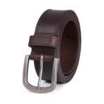 Brockfeld — Men's Rich Dark Brown Genuine Leather Classic Pin-Buckle Double-Stitched Edge Everyday Casual Heritage Belt