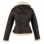 Calda Donna — Women's Dark Espresso Brown Genuine Lambskin Leather Slim Fit B3 Bomber Aviator Flight Jacket with Cream Ivory Thick Sherpa Shearling Fur Collar Cuffs Hem Lining Zip-Up Warm Luxe Winter Outerwear - Image 2