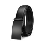 Zelvorn — Men's Jet Black Genuine Leather Matte Auto-Lock Ratchet Sliding-Buckle Clean-Edge Sleek Executive Formal Belt