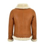 Sole Agnello — Women's Honey Camel Tan Genuine Lambskin Leather Slim Fit B3 Aviator Flight Jacket with Cream Ivory Thick Sherpa Shearling Fur Collar Cuffs Hem Lining Diamond Quilt Detail Zip-Up Warm Luxe Winter Outerwear - Image 2