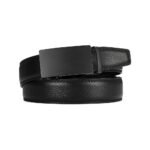 Zelvorn — Men's Jet Black Genuine Leather Matte Auto-Lock Ratchet Sliding-Buckle Clean-Edge Sleek Executive Formal Belt - Image 2