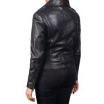 Classica Ribelle — Women's Jet Black Genuine Soft Lambskin Leather Slim Fit Asymmetric Diagonal Zip Moto Biker Jacket with Silver-Tone Multi-Zip Snap Button Lapel Collar Timeless Edgy Chic Everyday Street Style Outerwear - Image 2