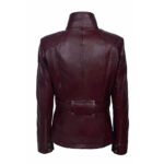 Regina Viola — Women's Deep Plum Burgundy Genuine Soft Lambskin Leather Slim Fit Belted Military Safari Jacket with Silver-Tone Snap Button High Stand Collar Multi-Pocket Elegant Sophisticated Everyday Street Style Outerwear - Image 2
