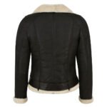 Neve Nera — Women's Jet Black Genuine Suede Leather Slim Fit Asymmetric Diagonal Zip Belted Moto Biker Jacket with Cream Ivory Thick Sherpa Shearling Fur Lapel Collar Cuffs Hem Lining Silver-Tone Zip Luxe Winter Chic Outerwear - Image 2