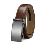 Cortveld — Men's Warm Cognac Tan Genuine Leather Gunmetal Auto-Ratchet Plate-Buckle Contrast-Stitch Edge Refined Business Belt - Image 2