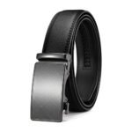 Veldcroft — Men's Jet Black Genuine Leather Gunmetal Auto-Ratchet Plate-Buckle Smooth-Edge Sleek Executive Business Belt - Image 2
