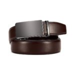 Molvdex — Men's Deep Dark Brown Genuine Leather Matte-Black Auto-Ratchet Plate-Buckle Smooth-Edge Elegant Executive Business Belt