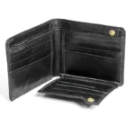 Lineazzo — Men's Jet Black Genuine Smooth Leather Red Stripe Accent Bifold Slim Card Wallet - Image 2