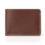 Puntozzo — Men's Rich Chestnut Brown Genuine Smooth Leather Contrast Saddle Stitch Classic Bifold Card Wallet