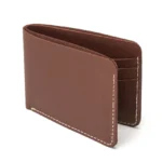 Puntozzo — Men's Rich Chestnut Brown Genuine Smooth Leather Contrast Saddle Stitch Classic Bifold Card Wallet - Image 2