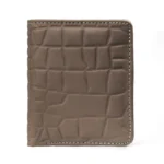 Coccodrilozzo — Men's Warm Taupe Grey Genuine Crocodile-Embossed Leather Saddle Stitch Slim Bifold Card Wallet