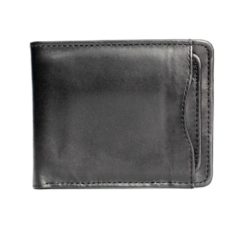 W2 Classicazzo — Men's Jet Black Genuine Polished Leather Slim Bifold Card Wallet - Image 1