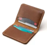 Lucidazzo — Men's Warm Tan Genuine Vegetable-Tanned Leather Saddle Stitch Slim Compact Bifold Card Wallet - Image 2