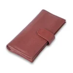 Rubinazzo — Women's Deep Ruby Red Genuine Pebbled Leather Snap Closure Slim Long Bifold Clutch Card Wallet