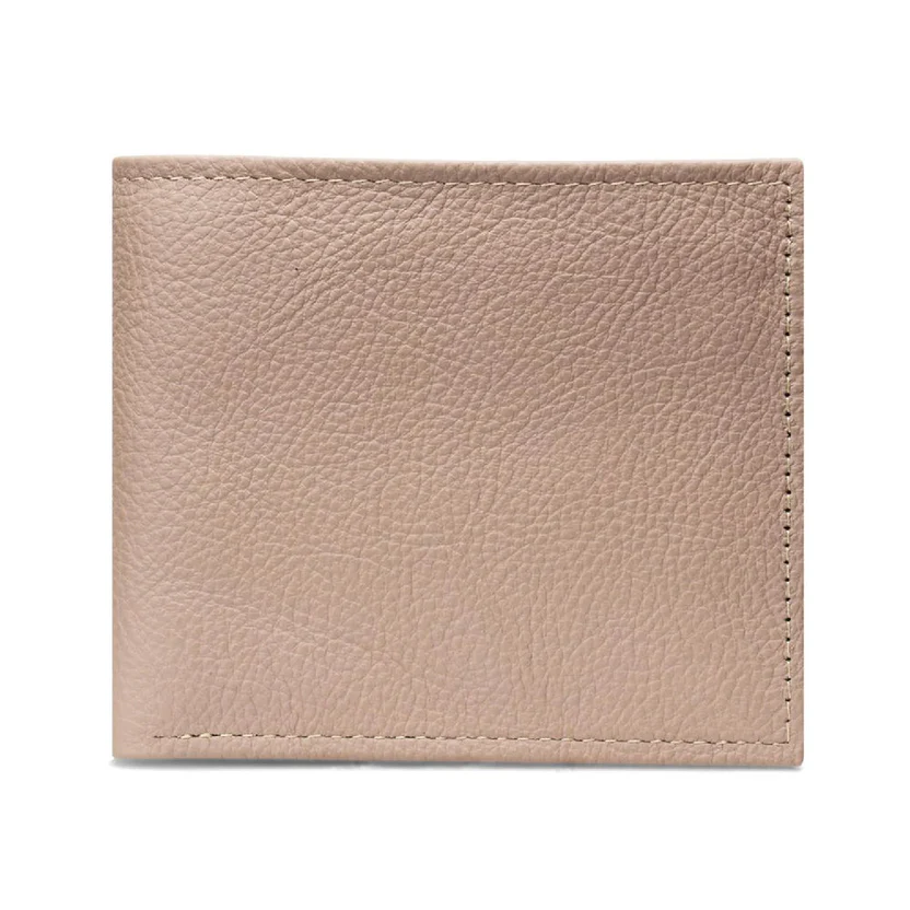 W25 Perlazzo — Men's Soft Champagne Beige Genuine Pebbled Leather Classic Bifold Card Wallet - Image 1