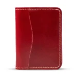 Rossazzo — Men's Vibrant Cherry Red Genuine Polished Leather Saddle Stitch Slim Compact Bifold Card Wallet