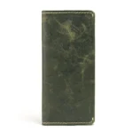 Muschiazzo — Men's Distressed Olive Green Genuine Crazy-Horse Leather Saddle Stitch Slim Long Bifold Clutch Wallet