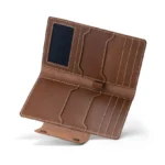 Bottonezzo — Men's Rich Chestnut Brown Genuine Full-Grain Leather Antique Brass Snap Closure Slim Long Bifold Clutch Wallet - Image 2