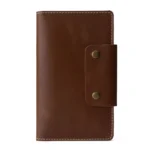 Bottonezzo — Men's Rich Chestnut Brown Genuine Full-Grain Leather Antique Brass Snap Closure Slim Long Bifold Clutch Wallet
