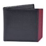Duoazzo — Men's Two-Tone Midnight Black & Burgundy Genuine Smooth Leather Bifold Card Wallet