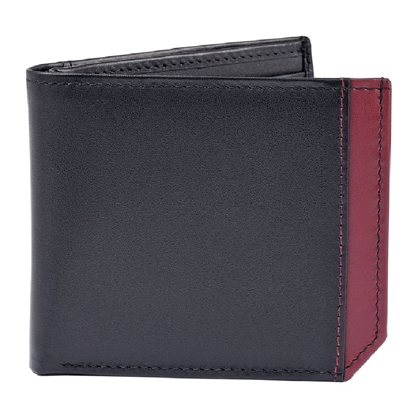 W3 Duoazzo — Men's Two-Tone Midnight Black & Burgundy Genuine Smooth Leather Bifold Card Wallet - Image 1