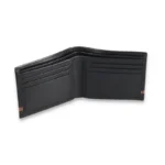 Strisciazzo — Men's Jet Black & Tan Genuine Smooth Leather Contrast Stripe Accent Classic Bifold Card Wallet - Image 2