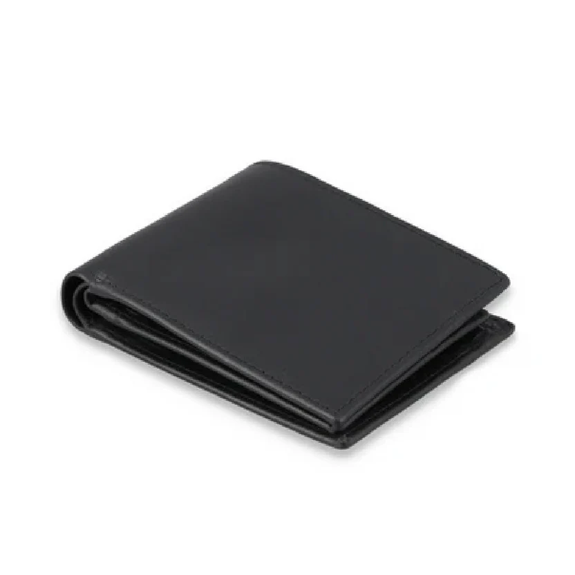 W32 Minimazzo — Men's Jet Black Genuine Polished Smooth Leather Ultra-Slim Minimalist Bifold Card Wallet - Image 1