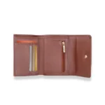 Compactozzo — Women's Warm Chestnut Brown Genuine Smooth Leather Flap Closure Mini Trifold Card Wallet - Image 2