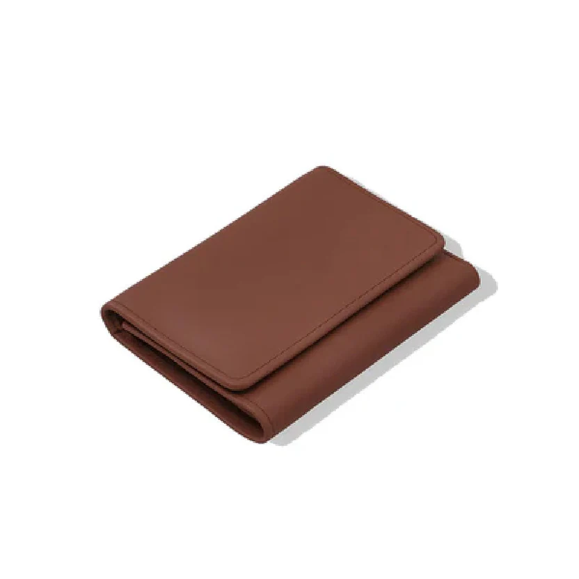 W37 Compactozzo — Women's Warm Chestnut Brown Genuine Smooth Leather Flap Closure Mini Trifold Card Wallet - Image 1