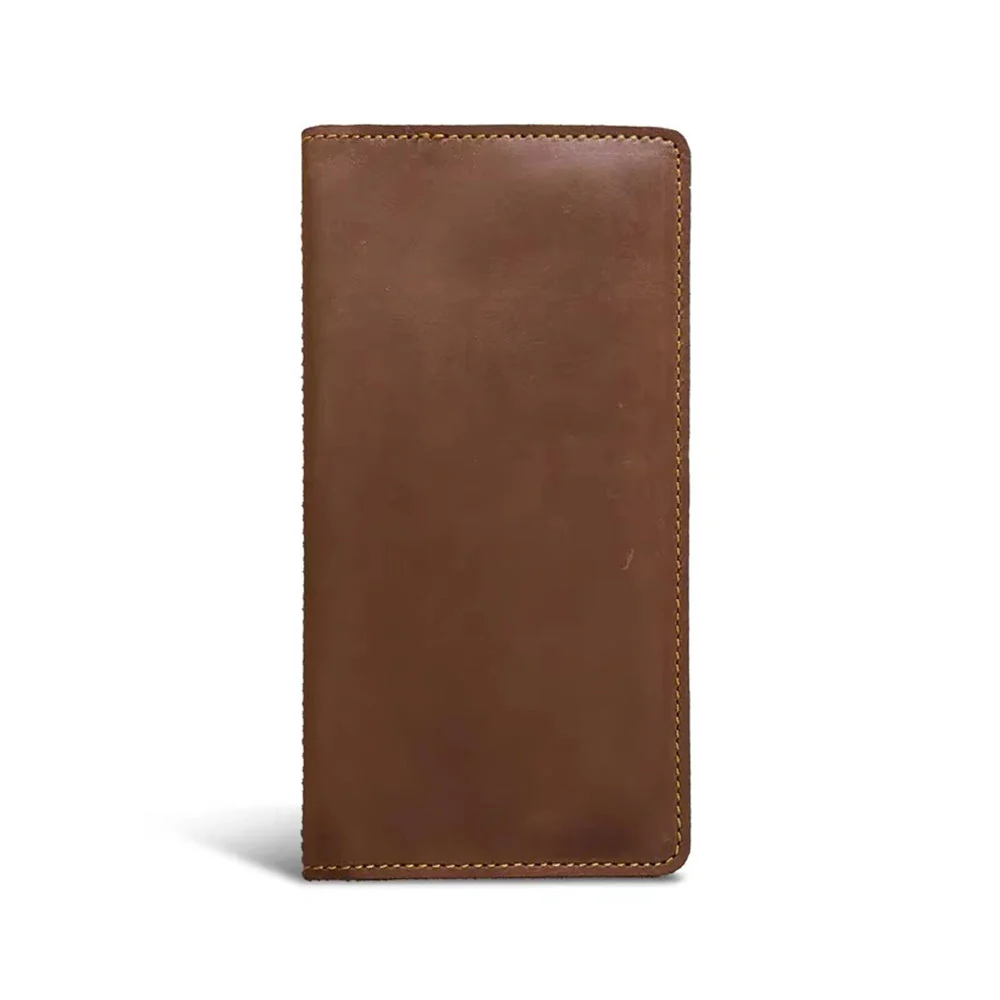 W42 Cavallozzo — Men's Warm Havana Brown Genuine Horween-Style Leather Saddle Stitch Slim Long Bifold Clutch Wallet - Image 1