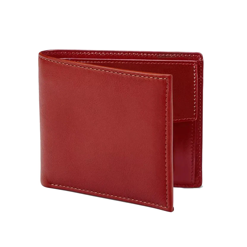 W43 Vermigliazzo — Men's Bold Scarlet Red Genuine Polished Smooth Leather Classic Bifold Card Wallet - Image 1