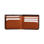 Moganozzo — Men's Deep Mahogany Brown Genuine Polished Full-Grain Leather Tan Contrast Stitch Classic Bifold Card Wallet - Image 2