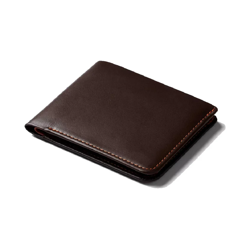 W44 Moganozzo — Men's Deep Mahogany Brown Genuine Polished Full-Grain Leather Tan Contrast Stitch Classic Bifold Card Wallet - Image 1