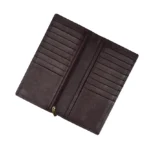 Elegante — Men's Dark Espresso Brown Genuine Textured Grain Slim Long Bifold Leather Multi-Card Travel Document Checkbook Clutch Wallet - Image 2