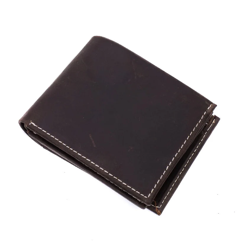 W51 Mogano Robusto — Men's Deep Dark Espresso Mahogany Brown Genuine Matte Full-Grain Leather Classic Bifold Wallet Contrast White Edge Stitch Clean Minimal Exterior Natural Pull-Up Distress Thick Sturdy Structured Square Profile Soft Rounded Corner Timeless Rugged Everyday Carry Card Cash Pocket Wallet - Image 1
