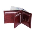 Bruno Vissuto — Men's Rich Medium Brown Cognac Genuine Distressed Hunter Pull-Up Full-Grain Leather Classic Bifold Wallet Contrast Cream Edge Stitch Natural Scratch Patina Mark Throughout Thick Sturdy Structured Profile Soft Rounded Corner Rugged Vintage Everyday Carry Card Cash Pocket Wallet - Image 2
