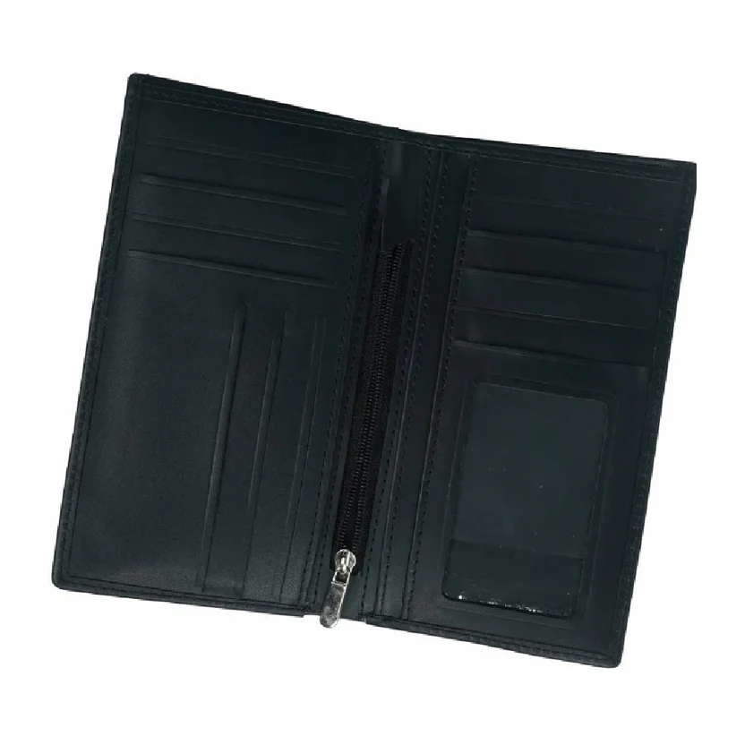 W53 Nero Organizzato — Men's Jet Black Genuine Smooth Full-Grain Leather Ultra-Slim Long Bifold Wallet Multi-Card Slot Left Panel Clear ID Window Pocket Zip Coin Pocket Right Panel Multiple Slip Pocket Clean Minimal Black Lining Organized Interior Classic Minimalist Everyday Carry Card Cash Travel Wallet - Image 1