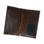 Cioccolato Classico — Men's Deep Dark Chocolate Espresso Brown Genuine Smooth Polished Full-Grain Leather Ultra-Slim Long Bifold Wallet Contrast Tan Edge Stitch Clean Structured Rectangular Profile Soft Rounded Corner Tall Long Format Classic Minimalist Everyday Carry Card Cash Pocket Wallet - Image 2