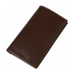 Cioccolato Classico — Men's Deep Dark Chocolate Espresso Brown Genuine Smooth Polished Full-Grain Leather Ultra-Slim Long Bifold Wallet Contrast Tan Edge Stitch Clean Structured Rectangular Profile Soft Rounded Corner Tall Long Format Classic Minimalist Everyday Carry Card Cash Pocket Wallet